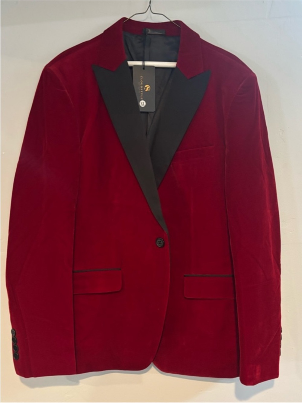 Men's Velvet Blazer in Burgundy with Black Lapel